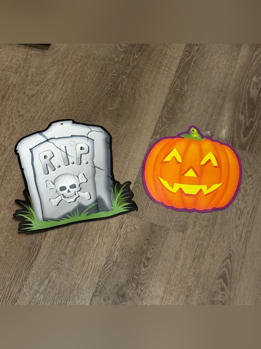 Halloween Pumpkin and Tombstone Party Cutouts - Orange and Gray